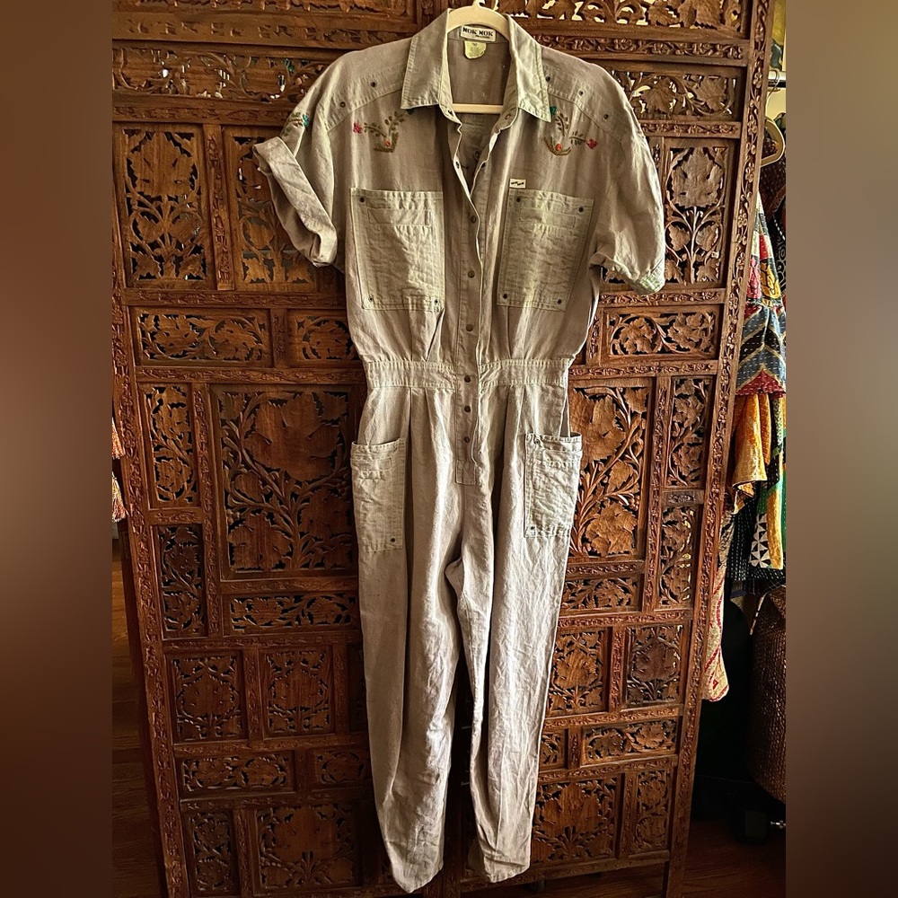 Vintage 80’s Nok Nok embroidered cotton jumpsuit utility suit - Picture 2 of 15